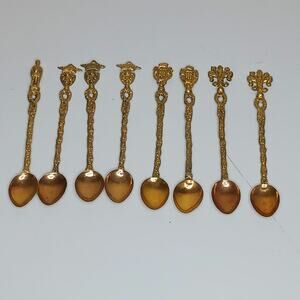 Montagnani Vintage 50s Souvenir Teaspoons Goldtone Made In Italy Lot of 8